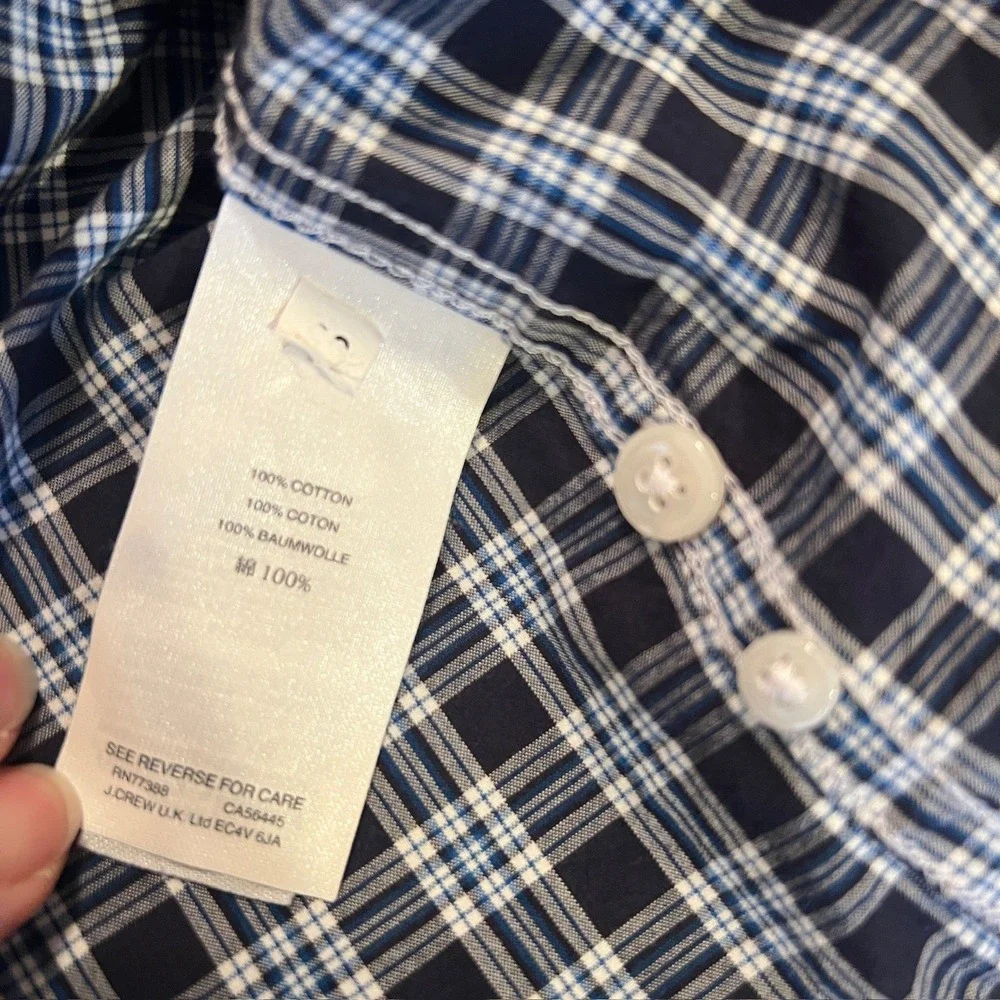 J Crew Mens Long Sleeve Button Down Shirt Sz L Slim Fit Blue White Plaid